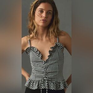 Anthropologie/Blue Tassel gingham peplum tank size XL